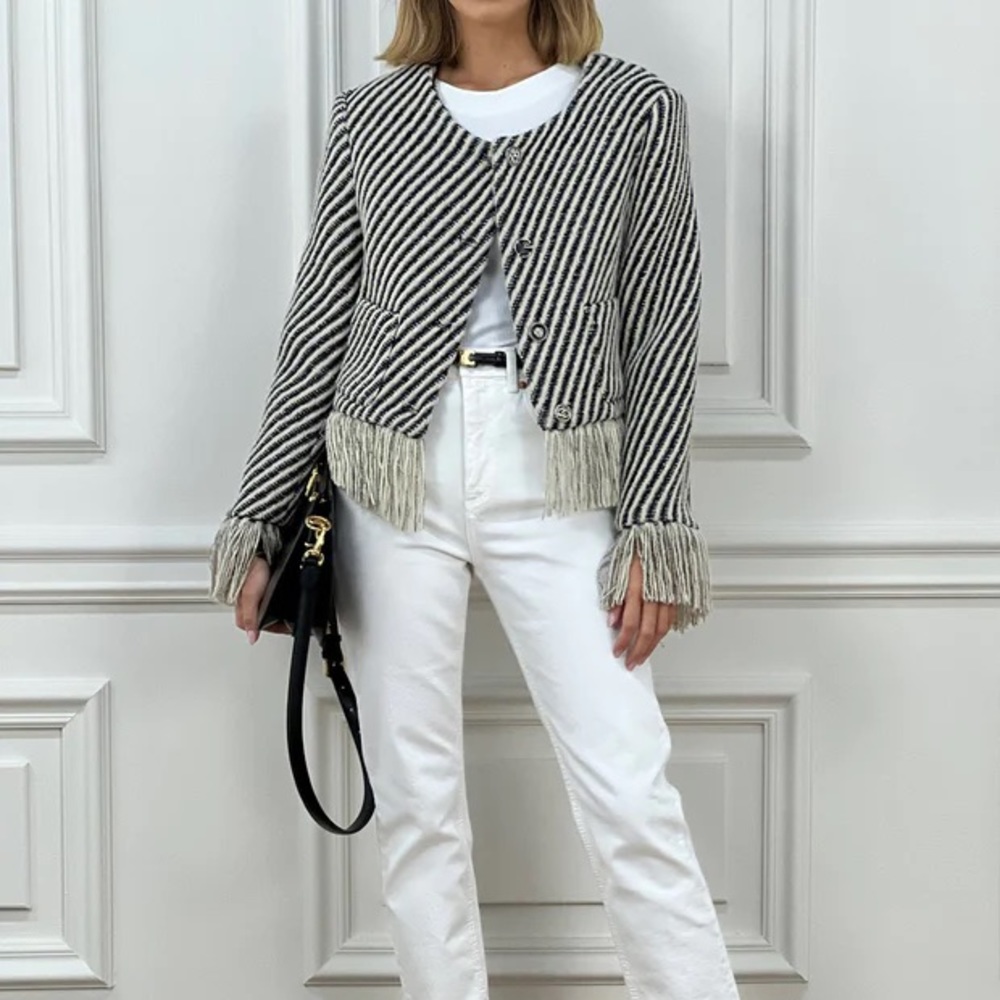 NWT Vita Grace Aluna stripe fringe jacket